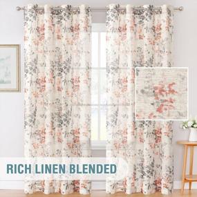 img 3 attached to 84 Inch Grey & Coral Floral Sheer Linen Curtains - H.VERSAILTEX Draperies For Living Room/Bedroom Window Treatment Grommet 2 Panels