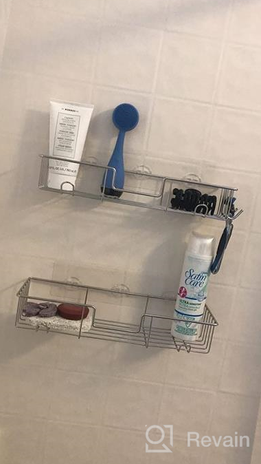 img 1 attached to Rustproof Stainless Steel Shower Caddy Shelf With Hooks And Adhesive Mounting, Bathroom Storage Organizer Wall Mounted For No Drilling, Set Of 2 Black Shelves By AmazerBath review by Herve Latreche