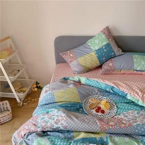 img 2 attached to Mixinni Country Style Duvet Cover Queen Size Patchwork Pattern Soft Cotton Floral Print Full Bedding Set 1 Duvet Cover With Zipper Ties 2 Matching Pillowcases,Easy Care, Quality Soft Breathable