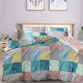 img 4 attached to Mixinni Country Style Duvet Cover Queen Size Patchwork Pattern Soft Cotton Floral Print Full Bedding Set 1 Duvet Cover With Zipper Ties 2 Matching Pillowcases,Easy Care, Quality Soft Breathable