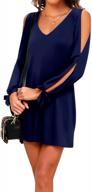 goory womens casual long sleeve t shirt dress cold shoulder v neck shift short mini dresses logo