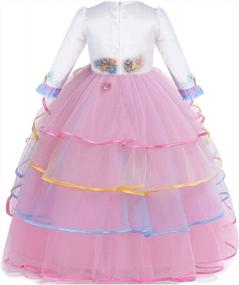 img 3 attached to Макси-платье принцессы единорога для девочек с длинными рукавами, идеально подходящее для дней рождения, театрализованных представлений, свадеб, Хэллоуина и карнавалов, с повязкой на голову - HIHCBF