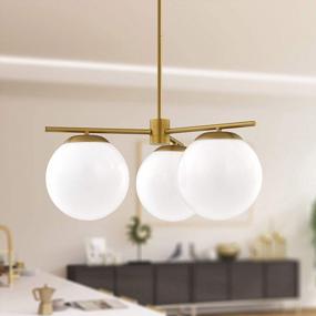 img 3 attached to Linea Di Liara Satin Brass Modern 3 Light Globe Chandelier - Caserti Mid Century Clear Glass Ceiling Light For Kitchen, Dining Room And Hallways