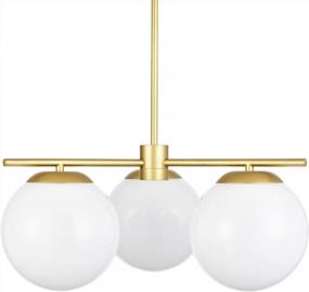 img 4 attached to Linea Di Liara Satin Brass Modern 3 Light Globe Chandelier - Caserti Mid Century Clear Glass Ceiling Light For Kitchen, Dining Room And Hallways