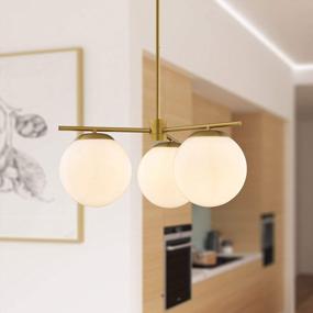 img 2 attached to Linea Di Liara Satin Brass Modern 3 Light Globe Chandelier - Caserti Mid Century Clear Glass Ceiling Light For Kitchen, Dining Room And Hallways
