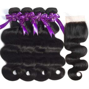 img 3 attached to Get Glamorous With Hermosa Hair: 8A Brazilian Body Wave Hair Bundles With Closure - Unprocessed Virgin Human Hair (14-20 Inch) + Free Part Closure (12 Inch)
