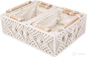 img 3 attached to 🧺 ANMINY 5PCS Macrame Storage Baskets Set: Handmade Boho Nursery Boxes with Wood Handles and Removable Washable Liner – Ideal Countertop Organizer for Toilet Tank, Shelf, Cabinet