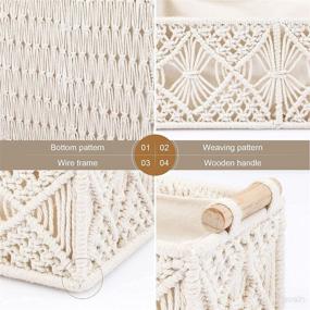 img 1 attached to 🧺 ANMINY 5PCS Macrame Storage Baskets Set: Handmade Boho Nursery Boxes with Wood Handles and Removable Washable Liner – Ideal Countertop Organizer for Toilet Tank, Shelf, Cabinet