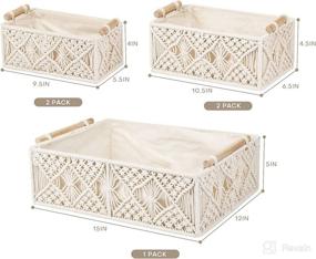 img 2 attached to 🧺 ANMINY 5PCS Macrame Storage Baskets Set: Handmade Boho Nursery Boxes with Wood Handles and Removable Washable Liner – Ideal Countertop Organizer for Toilet Tank, Shelf, Cabinet