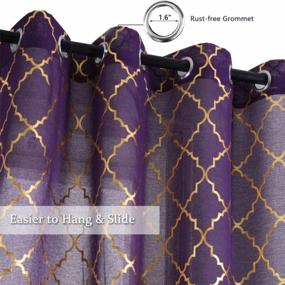 img 3 attached to Gold Moroccan Tile Print Curtains For Girls Room/Kids Room - Set Of 2 Panels, 63 Inch Length, Sheer Purple Drapes For Bedroom By Kotile