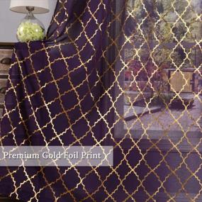 img 1 attached to Gold Moroccan Tile Print Curtains For Girls Room/Kids Room - Set Of 2 Panels, 63 Inch Length, Sheer Purple Drapes For Bedroom By Kotile