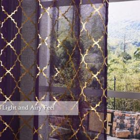 img 2 attached to Gold Moroccan Tile Print Curtains For Girls Room/Kids Room - Set Of 2 Panels, 63 Inch Length, Sheer Purple Drapes For Bedroom By Kotile