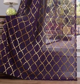 img 4 attached to Gold Moroccan Tile Print Curtains For Girls Room/Kids Room - Set Of 2 Panels, 63 Inch Length, Sheer Purple Drapes For Bedroom By Kotile