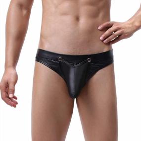 img 4 attached to Men'S See-Through Mesh Faux Leather Loose Shorts Erotic Clubwear With Removable Button Pouch