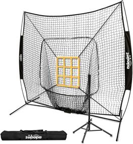 img 1 attached to Zupapa Baseball Softball Practice Set - 7 By 7 Feet Net Tee Caddy 12 Baseballs Combo With Strike Zone, Baseball Backstop Practice Net For Batting Hitting Pitching Catching