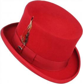 img 2 attached to GEMVIE Men Vintage Feather Top Hat Roll Up Bowler Hat Classic Party Costume Accessory Red