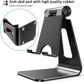 img 2 attached to MROCO Phone Stand, Adjustable Phone Holder Compatible With All Smartphone Mobile Phone, Aluminium Cell Phone Stand With Non Slip Pad For Desk, Home Office Phone Accessories, Portable, Black