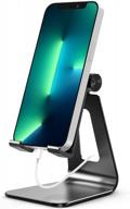 mroco phone stand, adjustable phone holder compatible with all smartphone mobile phone, aluminium cell phone stand with non slip pad for desk, home office phone accessories, portable, black logo