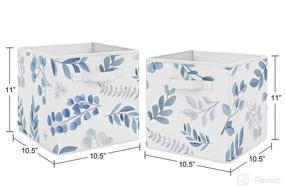 img 2 attached to 🌸 Sweet Jojo Designs Floral Leaf Foldable Fabric Storage Cube Bins Boxes Organizer Toys Kids Baby Children's - Set of 2 - Blue Grey White Boho Watercolor Botanical Flower Woodland Tropical Garden