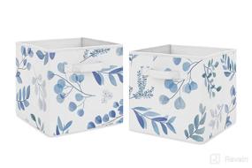 img 4 attached to 🌸 Sweet Jojo Designs Floral Leaf Foldable Fabric Storage Cube Bins Boxes Organizer Toys Kids Baby Children's - Set of 2 - Blue Grey White Boho Watercolor Botanical Flower Woodland Tropical Garden