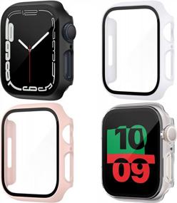 img 4 attached to 4-Pack Hard PC Case & Tempered Glass Screen Protector For Apple Watch Series 8/7 41Mm - All Around Coverage!