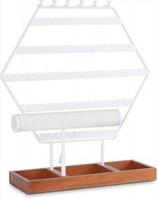 img 4 attached to Women Girls Earring Organizer Stand Hexagonal Holder T Shape Jewelry Display 6 Tier Wooden Tray Gift