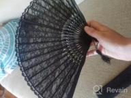 img 1 attached to Stylish And Sustainable: Meifan'S Black Handmade Cotton Lace Folding Hand Fan For Women review by Tonya Wolfe