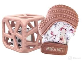 img 4 attached to 🧡 Malarkey Kids Munch Mitt and Chew Cube 2-Pack, Baby Teething Mitten & Chew Toy Set for Soothing Gums, Protects Hands, Enhanced Sensory Experience (Mauve and Spring Flower)