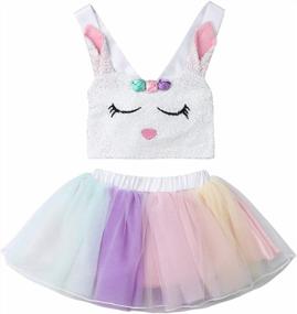 img 4 attached to 2Pcs Toddler Kids Baby Girls Easter Outfits - Bunny Sleeveless Tops+Tutu Skirt Summer Clothes