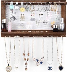 img 4 attached to Vintage Wall Mounted Jewelry Rack Holder - CHARMAID Rustic Organizer For Necklaces, Earrings & Bracelets With 13 Hooks & Removable Rod