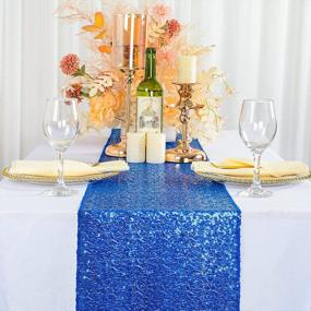 img 4 attached to Royal Blue Glitter Sequin Table Runner For Stylish Party & Wedding Decor - 14X108-Inch Sparkly Fabric Table Cloth Runner For Baby Shower & Home Decoration