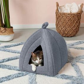 img 2 attached to 🐾 Furhaven Cozy Cave-Bear Cat Bed: Foldable Pet Tent for Cats and Small Dogs, Self-Warming Convertible Cuddler with Plush Ball Toy - Available in Multiple Sizes, Styles, and Colors