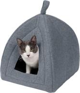 🐾 furhaven cozy cave-bear cat bed: foldable pet tent for cats and small dogs, self-warming convertible cuddler with plush ball toy - available in multiple sizes, styles, and colors logo