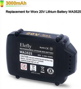 img 2 attached to 2-Pack ELEFLY WA3525 Сменная батарея для инструментов Worx 20 В - литиевая батарея 3,0 Ач, совместимая с WA3520, WA3575, WA3578