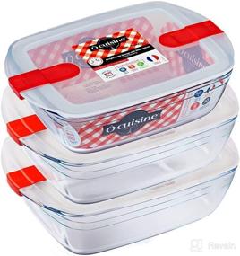 img 4 attached to 🍲 Ôcuisine 334S116 Rectangular Tempered Borosilicate Glass Food Containers - Microwave Safe, Oven Cooking (Without Lid), Storage & Reheating - Set of 3 - BPA Free - Made in France