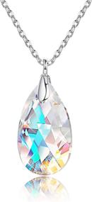 img 4 attached to Sparkle With Style: KesaPlan'S Aurora Crystal Necklace - Sterling Silver Teardrop Pendant For Women