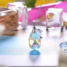 img 3 attached to Sparkle With Style: KesaPlan'S Aurora Crystal Necklace - Sterling Silver Teardrop Pendant For Women