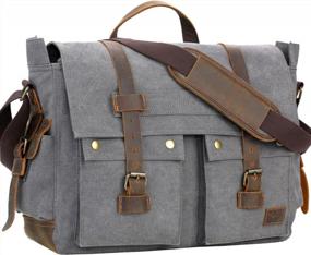 img 4 attached to Versatile And Stylish Gray Canvas Messenger Bag For Men - Fits 17.3 Inch Laptop Perfectly