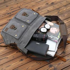 img 2 attached to Versatile And Stylish Gray Canvas Messenger Bag For Men - Fits 17.3 Inch Laptop Perfectly
