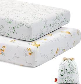 img 4 attached to 2 Pack Floral Crib Sheets W/ Storage Bag - Jersey Knit Cotton Fitted For Baby Boy & Girl Standard Crib Mattress & Toddler Bed Mattress