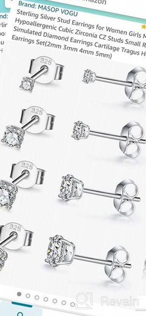 img 1 attached to Hypoallergenic Sterling Silver Stud Earrings Set with Simulated Diamond for Women, Girls & Men - 4 Pairs of CZ Studs in Various Sizes (2mm 3mm 4mm 5mm) review by Olubanjo Triantafilou