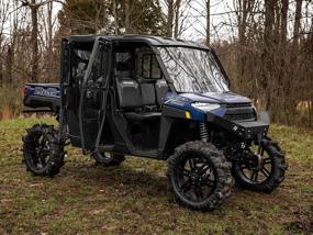 img 2 attached to Двери корпуса трансформируемой кабины SuperATV для экипажа Polaris Ranger XP 1000 (см. комплектацию) Слегка тонированные, устойчивые к царапинам поликарбонат толщиной 1/4 дюйма - в 250 раз прочнее стекла Съемная верхняя половина!