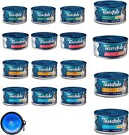 🐱 blue buffalo tastefuls cat food variety bundle - gourmet pate - 12 pack - 4 flavors (chicken, turkey, tuna & salmon) - 36 ounce total + hotspot pets travel bowl логотип