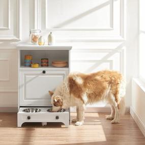 img 2 attached to Stylish White Farmhouse Pet Station With Pull Out Bowls & Storage Cabinet For Modern Pet Care