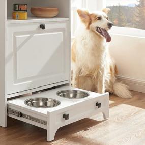 img 1 attached to Stylish White Farmhouse Pet Station With Pull Out Bowls & Storage Cabinet For Modern Pet Care