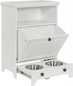 img 4 attached to Stylish White Farmhouse Pet Station With Pull Out Bowls & Storage Cabinet For Modern Pet Care