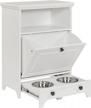 stylish white farmhouse pet station with pull out bowls & storage cabinet for modern pet care logo