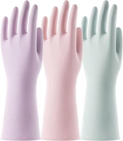 img 4 attached to 🧤 COOLJOB Small Size Reusable Rubber Gloves for Dishwashing Cleaning and Bleaching, Grippy Latex Dish Washing Gloves with Flocked Cotton Liner, Water Resistant Household Gloves for Kitchen and Bathroom - Pack of 3 Pairs