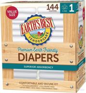 👶 earth's best tendercare chlorine-free disposable baby diapers, size 1 (144 count) - gentle protection for 8-14 lbs logo