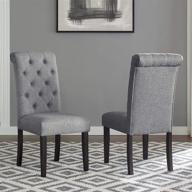 🪑 leviton gray solid wood tufted dining chair set of 2 by roundhill furniture логотип